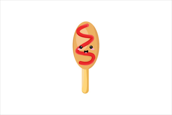 Cute Corn Dog with Tomato Sauce Kawaii