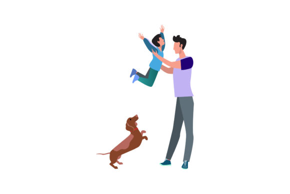Dad, Daughter, Dog Family Asset Set