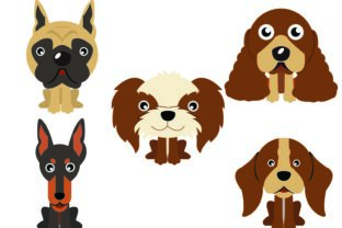 Dog Flat Design Bundle 5 Vector Icon Set
