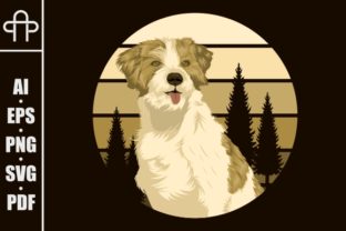 Dog Outdoor Sunset Retro Illustration