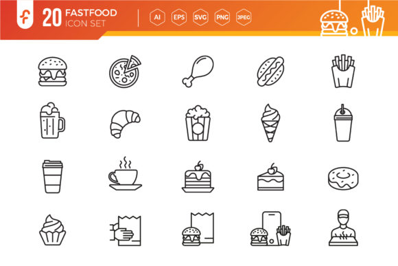Fast Food Line Icon Set