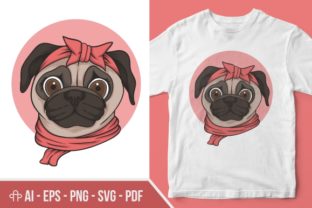 Female Pug Dog Head Illustration