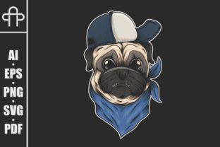 Pug Dog Hat and Bandana Illustration