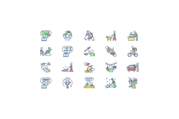 Teenager Work Experience RGB Color Icons